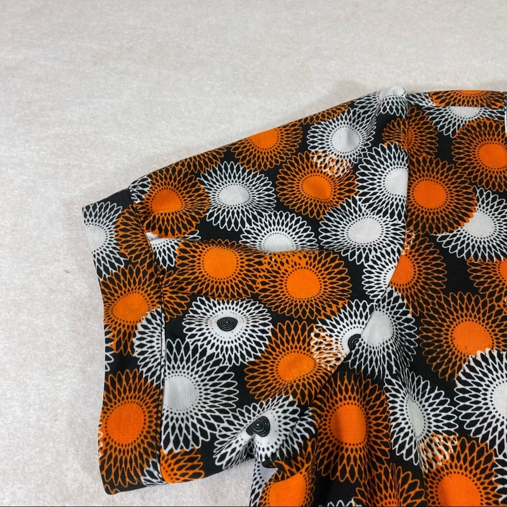 Jumper Jumpsuit Front Zip Elastic Waist Orange Gray circle Print Short Sleeve - Picture 10 of 13